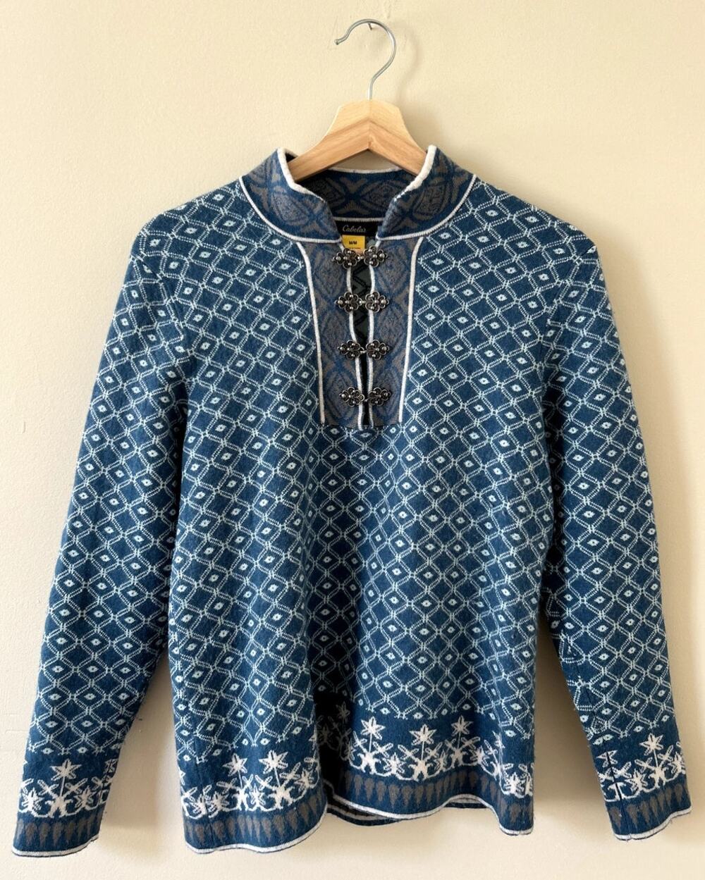 Blue Nordic Scandinavian Merino Wool-blend Clasp Pullover Sweater Women's Medium